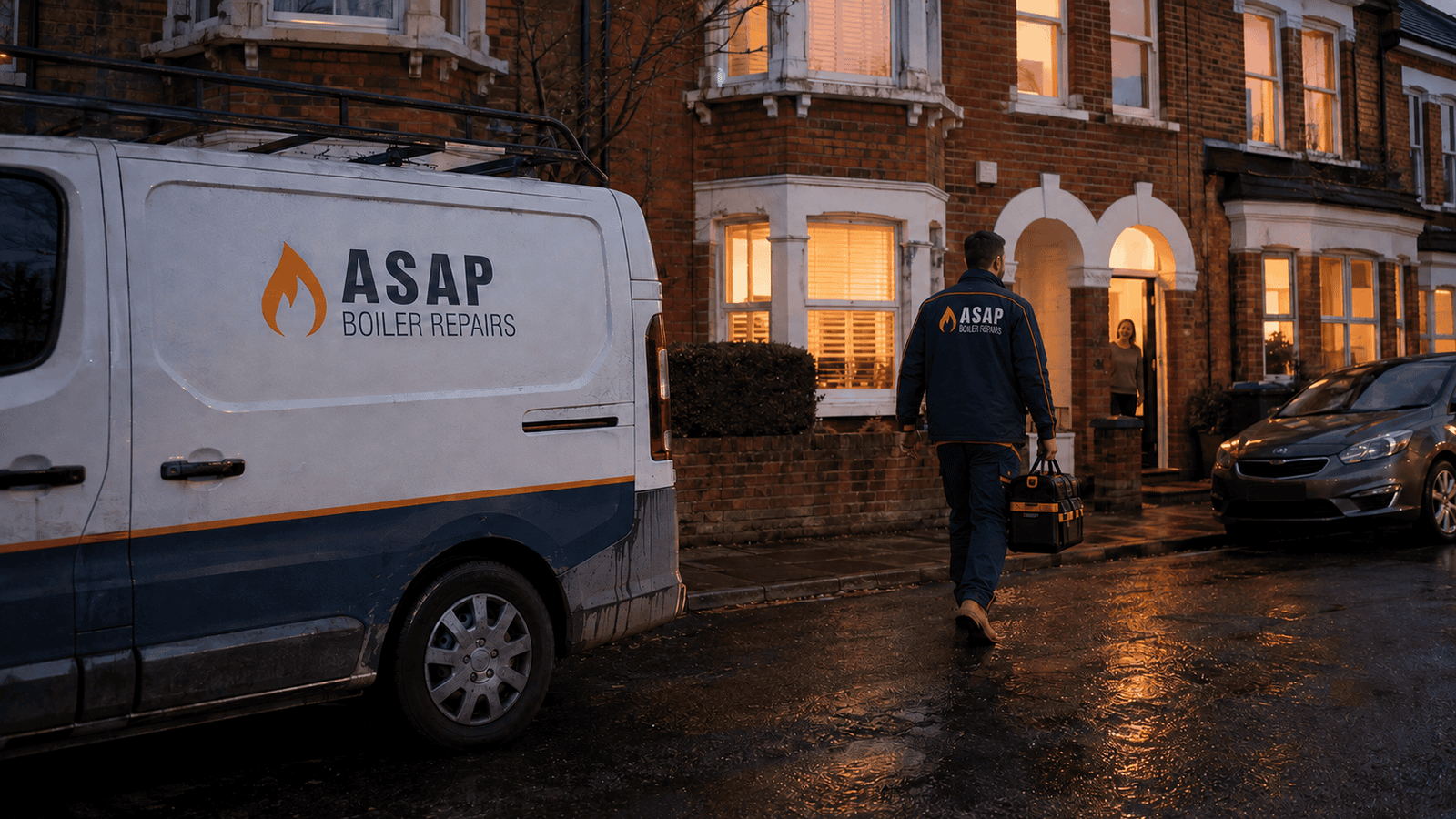 ASAP Boiler Repairs engineer attending an evening boiler callout