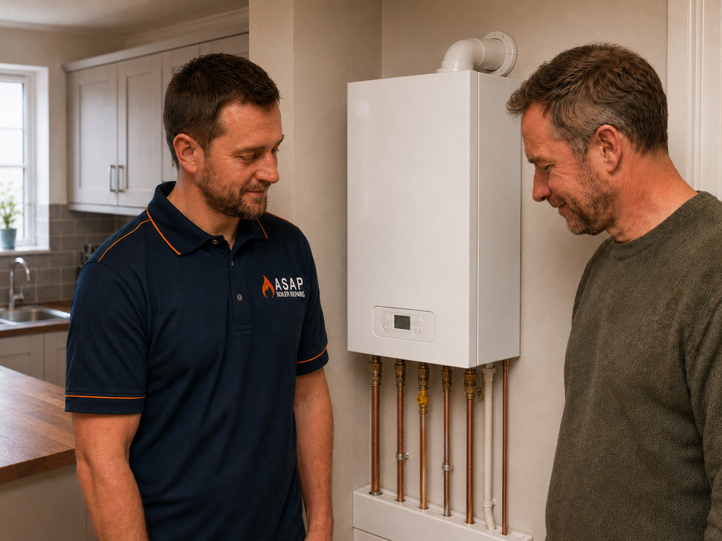 ASAP Boiler Repairs engineer checking heating controls in a family home