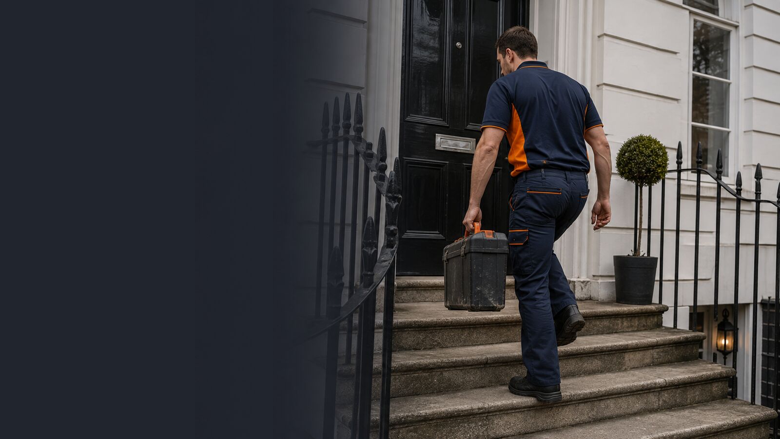 ASAP Boiler Repairs engineer arriving townhouse steps