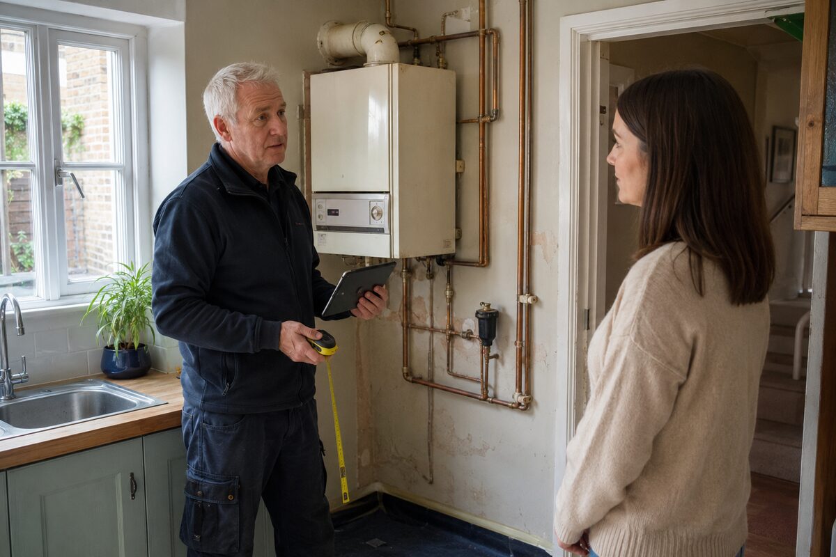 ASAP Boiler Repairs engineer discussing a boiler replacement with a homeowner