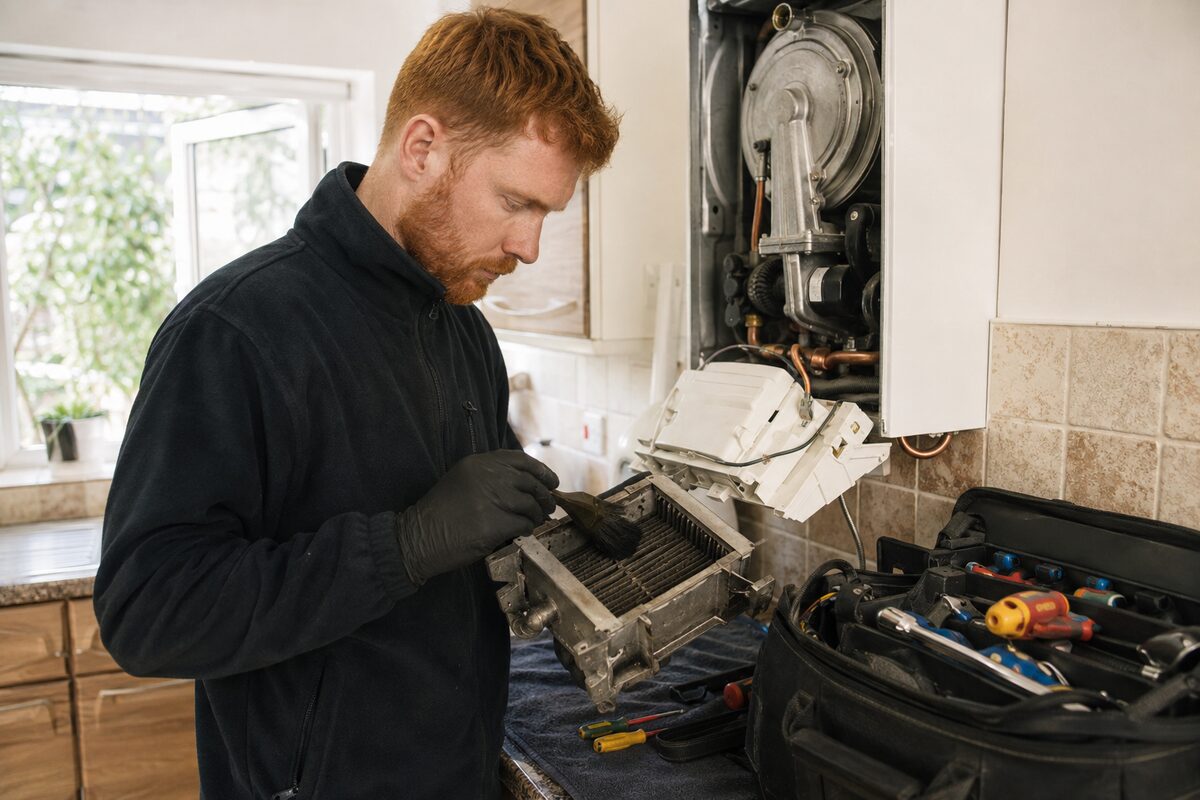 ASAP Boiler Repairs engineer servicing a boiler heat exchanger