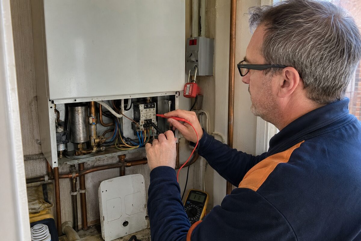 ASAP Boiler Repairs engineer diagnosing an electric boiler