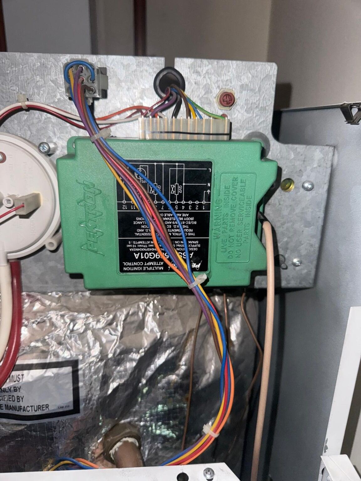 Replacement Powermax 155x control PCB and wiring connections before reassembly